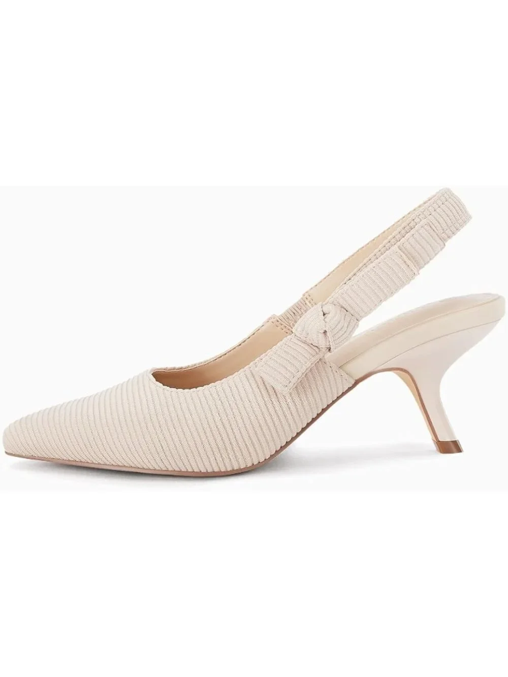 Women's Slingback Kitten Heels Beige Closed Pointed Toe Kitten Bowknot Slip On